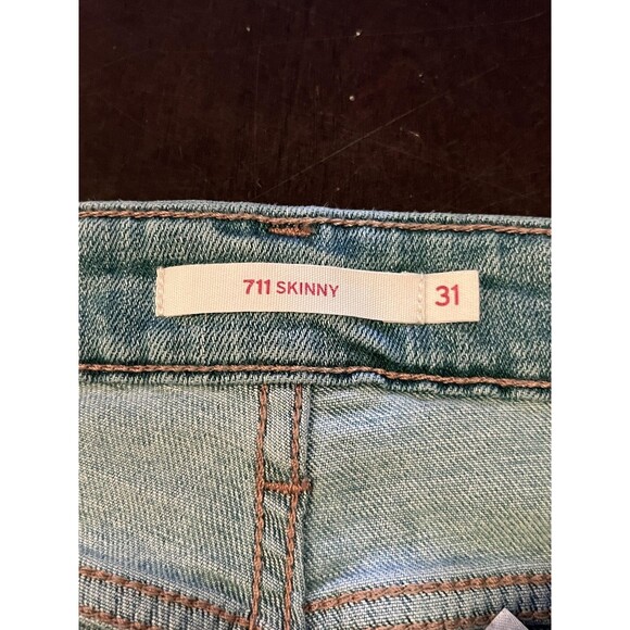 Levis 711 Skinny Jeans Womens 31 Light Wash Distressed Ripped Stretch Denim - Picture 8 of 10